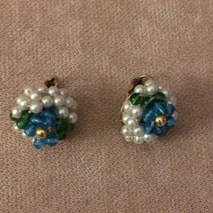 Blue and green Clip‎ on earrings